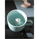 Mukko Home 3D Sevimli Panda Fig&uuml;rl&uuml; Porselen Kupa 230 Ml Mint Renk Kahve &Ccedil;ay Kupası,Turkuaz & Kedi
