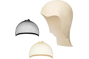 XCSJ Make Up Testa Calva in Lattice e 2 Cappelli Parrucca, Cappello Parrucca Testa Calva Accessori Cosplay Cappello Testa Calva in Lattice per Make Up, Halloween, Natale, Cosplay (Grande)