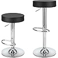 CSS ® Furniture -Bar Stools Set of 2 Modern PU Leather, Swivel Barstools with Footrest and Backless Round, Counter Height Adjustable Modern Counter stools for Kitchen, Black