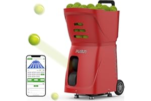 PUSUN Tennis Ball Machine, Tennis Ball Launcher with External Battery, Dual-control via App&Remote, 100+Ball Capacity,Multiple Training Mode Self-program, 4-6hrs Battery Life(Work with Padel Tennis)