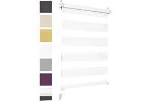 Sonello Store Enrouleur Jour Nuit Klemmfix sans perçage 35cm x 130cm Blanc, Facile à Installer avec Clips pour Fenêtre ou Porte, Stores Zébrés de Protection Solaire, Store Enrouleur en Tissu Double