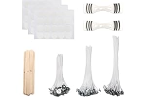 OULQINYHOME Kit de Mechas para Velas – 150 Mechas de Algodón (10/15/20 cm) con Adhesivos Soportes de Madera y Metálicos Ideal para Hacer Velas Caseras y Candelabros