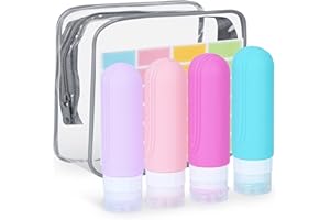 DARBERMU Reiseflaschen für Toilettenartikel, 4 Stück, tragbares Reisebehälter-Set, auslaufsicher, quetschbare Behälter mit Kulturbeutel, Silikon-Reiseflaschen für Lotion-Creme-Shampoo (90 ml) (Farbe)