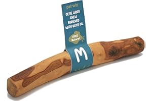 pet wiz Wood Dog Chews | Helps Oral Hygiene, Provides Mental Stimulation and Reduce Stress | Natural, Durable, and Sustainable (Medium, Olive Wood)