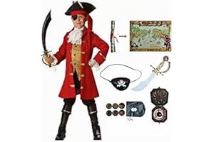 MISS & MR BM Pirate Costume Kids, Boys Deluxe Fancy Dress Up Set & Pirate Accessories for Halloween and Party Cosplay, Age 3-10 Years