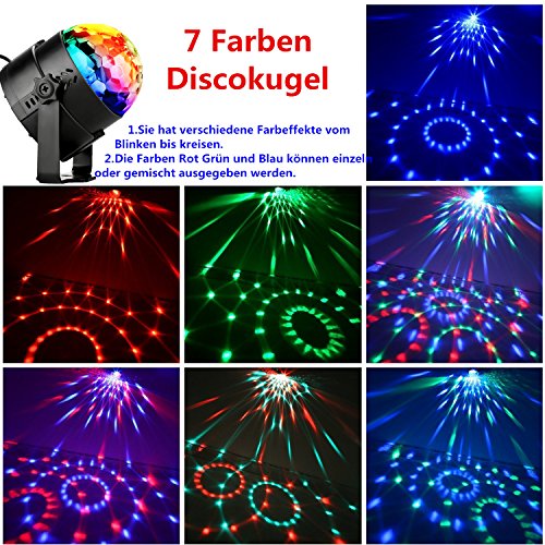 NIUBIER Discokugel Partylicht Discolicht led Disco Lichteffekte mit Fernbedienung-7 Farbe RGB Dj Licht Beleuchtung mit 3W, Musik-Modus und Auto-Modus DJ Party Licht Discokugel Bühnenbeleuchtung Led für Disco, Bar, Geburtstag party, Heimparty,Halloween, Hochzeit,Kinder Party, Tanzfläche und vieles mehr - 2