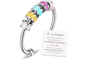 HERDEAR Emaille Angst Ring Edelstahl Verstellbarer Zappelring Offener Ring mit Perlen Anti Stress Zappeln Spinner Ringe mit Mehrfarbigen Perlen für Damen Herren Angst Linderung (Frischer Stil)
