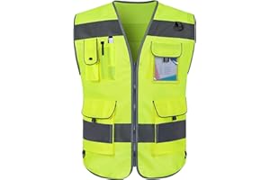 Graunton Sicherheitsweste für Männer Frauen 9 Taschen Reflektorweste, warnweste erwachsene für mit reflektierenden Streifen, Warnweste für Gebäude, Gartenarbeit, Laufend,(DE-Gelb, 3X-Large).