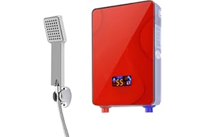 CHYNALYS Mini Elektronischer Durchlauferhitzer, 6500W Durchlauferhitzer 220V Sofortiger Elektrischer Tankloser Warmwasserbereiter mit Digitaler Bildschirm, Warmwasserbereiter für Bad Küche Hotel (rot)