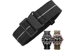 Danxancy French Troops Paratrooper Watchband,Military Elastic Nylon Watch Strap with Hook-and-Loop for Men Women Silver & Black Buckle 18/20/22mm