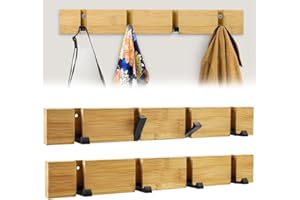 CAREDGO 2 Pezzi Appendiabiti da Parete in Legno Attaccapanni a Muro Vintage con 4 Ganci Retrattili Attaccapanni da Muro Moderno per Ingressi, Cucine, Camere da Letto con Viti Colle，40 * 5.5 * 2cm