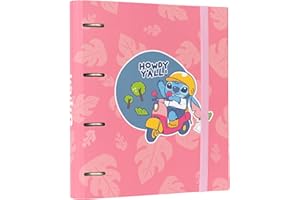 Grupo Erik: Raccoglitore A4 Stitch, Raccoglitore a 4 anelli con elastico e copertina rigida in cartone, 32 x 27,5 cm, Cartella Portadocumenti A4, Cancelleria Stitch, Stitch gadget