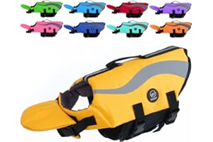 EMUST Dog Life Jacket, Ripstop Large Dog Life Vests Swimsuit for Boating/Swimming/Pool with Double Rescue Handles, Dog Flotation Vest for Large Dogs, Yellow,XXL