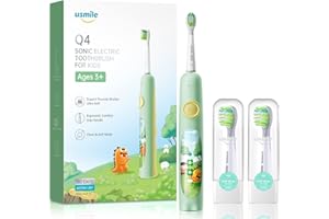usmile Spazzolino Elettrico per Bambini con Setole Morbide, Timer di 2 Minuti, Manico in Silicone Facile da Impugnarem, 1 Carica che Dura 6 Mesi, Adatto ai Bambini di 3 Anni+, Verde