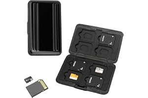 TEUENA 16 Slots Memory Card Case, Aluminum Slim Holder for 8 SD SDXC SDHC + 8 Micro SD SDXC SDHC TF Cards, Waterproof Shock Resistant Portable SD Card Storage Carrying Box Organizer (Black)