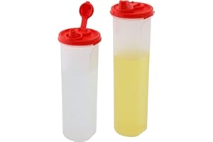 SIGNORA WARE Set di 2 bottiglie per olio e aceto, grandi bottiglie dispenser per olio d'oliva, contenitori in plastica per condimenti, coperchi ermetici a tenuta stagna, beccuccio antigoccia, bocca