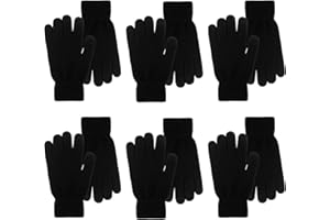Qoibraze 6Pairs Kids Winter Magic Gloves Stretchy Warm Knit Gloves Children Black Full Finger Glove for Boys Girls