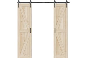 305cm Schiebetür Komplettset Schiebetürbeschlag Doppeltür Schiebetürsystem Doppelte Scheunentür Schiene Set Schwarz für 2 Holztür 76cm Breit