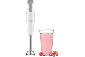 Moulinex Mixeur plongeant, 600 W, 2 vitesses, Poignée ergonomique, Pied antiéclaboussures inox, Compatible lave-vaisselle, 4 lames technologie Powelix, Daily Chef Blanc DD551110