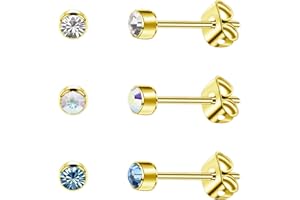 ARTSKIN 3 Pairs/Set Women's Stud Earrings Titanium Girls' Earrings Hypoallergenic Crystal Men's Earrings 4mm/5mm Silver/Black/Rose Gold/Gold Plated Earrings
