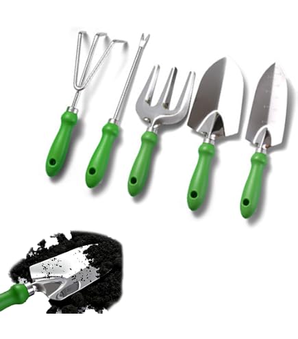Linkidea 3 Piece Compact Gardening Kit Lawn and Yard Planting Tool Set, Stainless Steel Shovel, Rake for Succulent Plants, House Plants, Potted Garden Plants