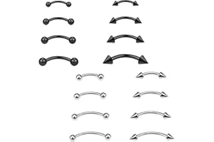 SYYLQYR 16Pcs Curved Barbell Piercing 16G Stainless Steel 6mm 8mm 10mm 12mm Vertical Labret Lip Bars Eyebrow Piercing Jewellery for Lip Studs Septum Studs Eyebrow Bars for Eyebrow Lip (Black and Silver)