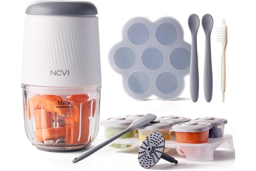 NCVI Baby Food Processor Set, Mini Baby Food Maker with 8 Stainless Steel Blades and Grinding Disc, Small Puree Maker, Food Blender and Chopper for Weaning