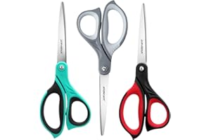 JARVISTAR Scheren Set, 3-Teilig Haushalt Bastelschere 22 cm Mehrzweck Schere Ultra Scharfe Klinge aus Rostfreiem Stahl mit Weichem Griff für Zuhause, Büros, Schulen, Schneider (Grün, Grau, Rot）