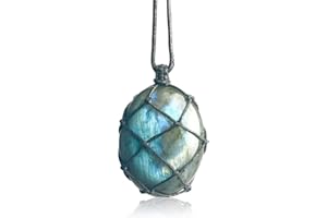 Spring.Rd Natural Labradorite Palm Stones Pendant Necklace with Adjustable Hand-Woven Rope Natural Labradorite Moonstone Raw Gemstone Healing Stone Pendant Men Women Necklace Jewelry