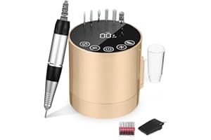 PERMUST Nagelfräser Professionell, 35000RPM Nagelfräser für Gelnägel, Elektrische Nagelfeile, Maniküre Set Elektrisch, Fräser Nägel, Nail Drill mit LCD-Display/Fußpedal/ 6 tlg