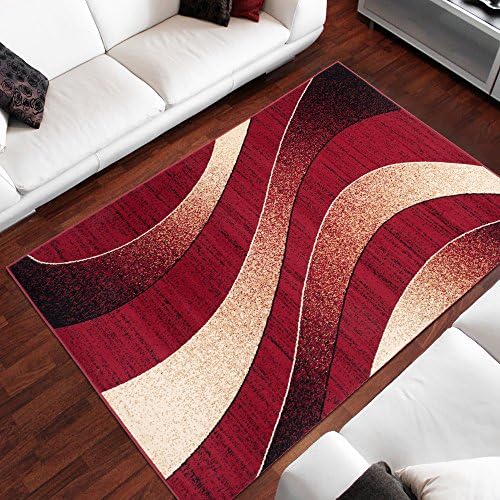 Area Rugs For Living Room Bedroom Red Modern Wavy Pattern Size S - XXL 120 x 170 cm (4ft x 5ft6")
