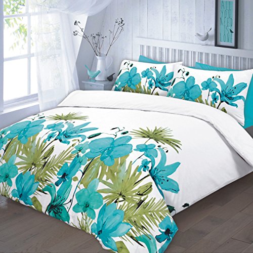 DUVET QUILT COVER SET PILLOW CASES BEDDING SET KING SIZE (Lilly-Teal)