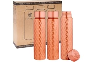 NORMAN JR, Slim Hammered Copper Bottle 550ml - A 100% Pure Copper Ayurvedic Bottle with Good Health Benefits - Pack of 3 Bottles