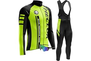 HECLOK Uomo Ciclismo Autunnale Complet Abbigliamento Ciclismo Set Manica Lunghi Tuta Ciclismo＋Pantaloni Ciclismo con 9D Imbottitura in Gel＋Occhiali Antivento da Ciclismo