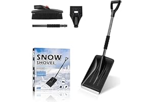 CLISPEED 3-in-1 Snow Shovel Kit Portable Snow Shovel with Ice Scraper and Snow Brush (Black)