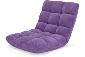 LIFEZEAL Silla de Suelo, sofá Perezoso Individual, Silla de Piso Plegable con 14 Compartimentos, sofá de Suelo con Respaldo Ajustable, Silla de meditación y sillón de Lectura, vellón Coral (Púrpula)