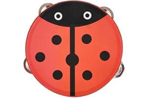 Drewniany tamburyn, 15 cm w kształcie biedronki drewniany ręczny tamburyn ręczny bęben dzwonek muzyczny instrument perkusyjny zabawka (#1)