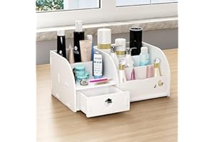 Mikytoper Makeup Organiser with Drawers, Makeup Storage Organizer, Multifunctional White Cosmetic and Skincare Organizer, Countertop Make Up Organiser for Bedroom Bathroom (D-short)