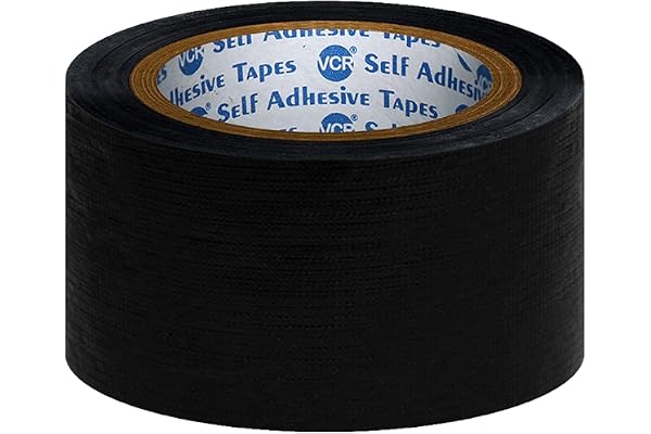 VCR Black Duct Tape - 18 Meters in Length 48mm / 2" Width - 1 Roll Per Pack - Strong Book Binding Tape - Waterproof Heavy Duty Duct Tape