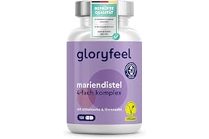 ‎GLORYFEEL Mariendistel Kapseln - 500mg Hochdosiert - Mariendistel Artischocke Löwenzahn Desmodium im 4-Fach Komplex - 120 vegane Kapseln - Laborgeprüft, ohne Zusätze in Deutschland hergestellt