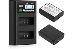Powerextra LP-E10 Battery Replacement and Dual LCD Charger 2 Pack 1600mAh,Compatible with Canon EOS 1100D,1200D,1300D,1500D,2000D,3000D,4000D,RebelT3,T5,T6,T7,T100 KissX50,X70X，80,X90