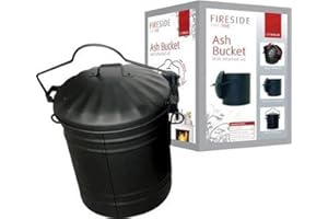 DEVILLE De Vielle JET001Z Fireplace 13L Strong Metal Ash Bucket with Lid Matt Black