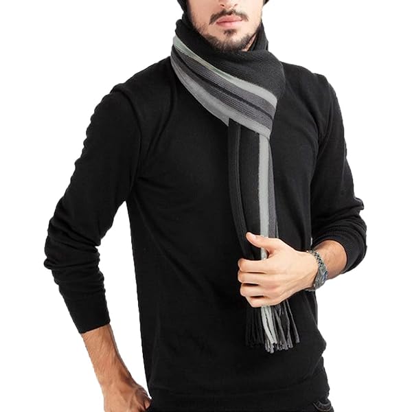Écharpe Homme Hiver En Laine Tricot - Longueur 180cm, Modèle à Carreaux Classique (Noir, Gris, Bleu Marine)