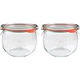 EcoBaker X2 WECK 744 580ml Tulip Storage Jars Including Glass Lids, Seals & Clamps For Sourdough, Preserving, Canning, Yoghurt, Kimchi, Jam