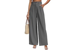 CMTOP Pantalones Mujer Verano Cintura Alta Elasticos Pantalones Largos Causal Pantalon Ancho Elegante Comodo Pantalón de Vestir Mujer con Bolsillos