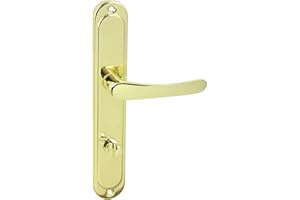 domino Türgriff 78 Drückergarnitur WC - Badezimmer Set Links & Rechts Türbeschlag für WC/Badezimmertüren L-Form Türbeschläge aus Aluminium Gold Türdrückergarnitur NOVA M1