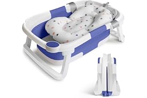 GLENMORE Vaschetta Bagnetto Neonato Vasca Bagno, Vasca da Bagno Pieghevole Bambini con Cuscino Gambe Pieghevoli Antiscivolo Vasca Pieghevole per il Bagno del Bambino - Vaschetta Bagnetto Doccia | Blu e Bianco