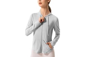 Hanyomo Mujeres Manga larga UPF 50 + protector solar Chaquetas deportivas Capucha Camiseta de fitness Bolsillo Yoga Cremallera completa Jacket
