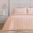 Bronwen Mathews Quilted Bedspreads King Size Tram Lines Pattern - 3Pcs Blush Quilted Throw Set 240x260cm Soft Microfiber Lightweight Coverlet with 2 Pillowcases 50x75cm for All-Season (Blush, King)