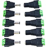 10pcs 5.5mm x 2.1mm Male and Female DC Plug Socket Power Adapter for CCTV Camera, LED Strip Lights Adapter Plug Jack Adapter 
